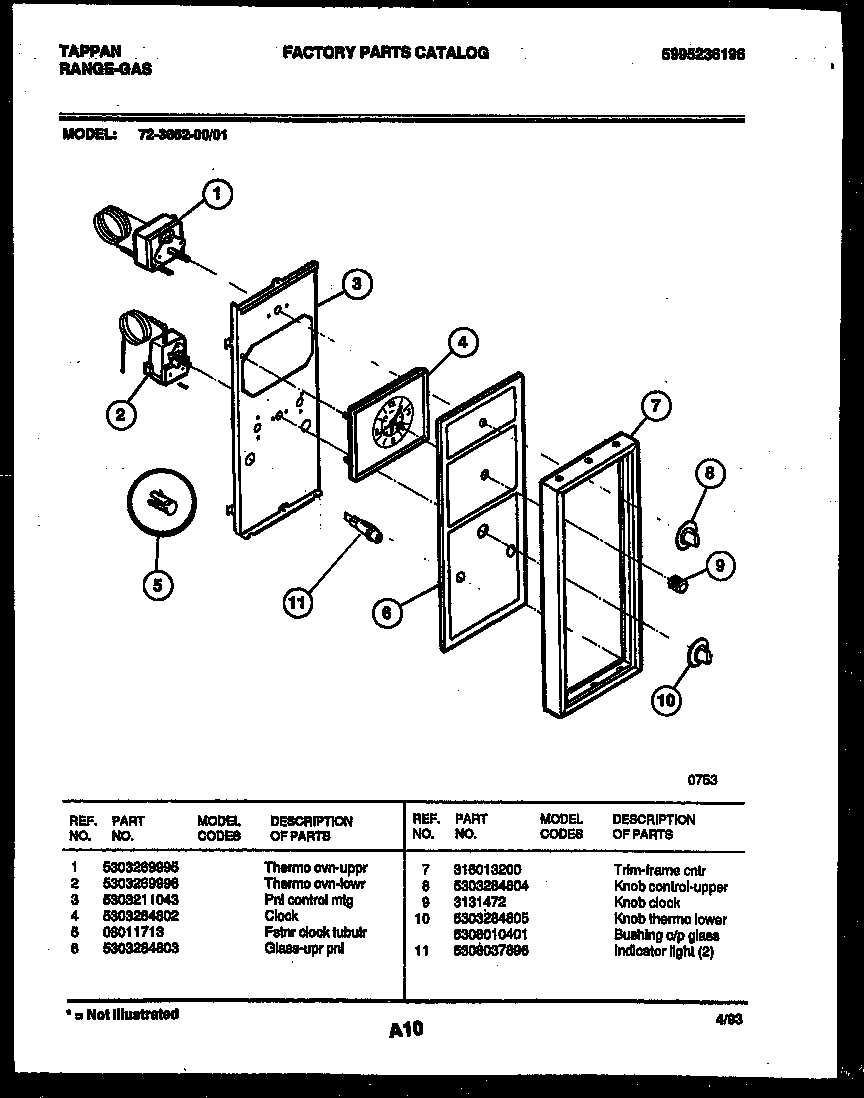 Tappan 72-3662-23-01 control panel diagram