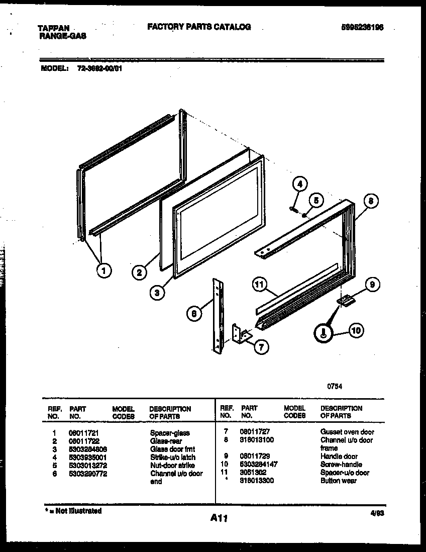 Tappan 72-3662-23-01 upper oven door parts diagram