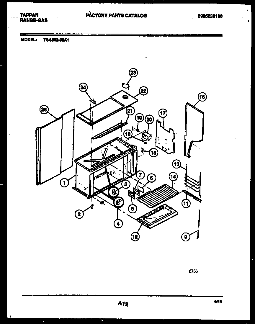 Tappan 72-3662-23-01 upper body parts diagram