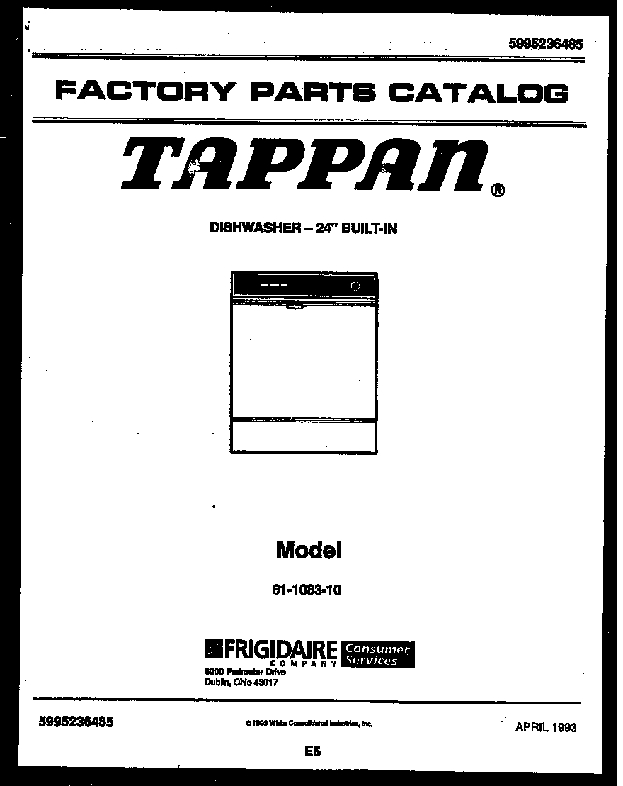 Tappan 61-1083-10-00 cover sheet diagram
