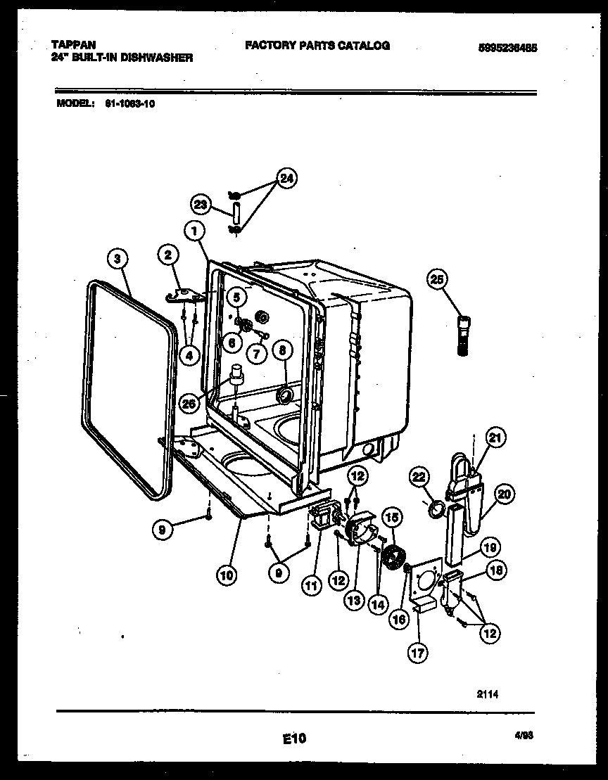 Tappan 61-1083-10-00 tub and frame parts diagram