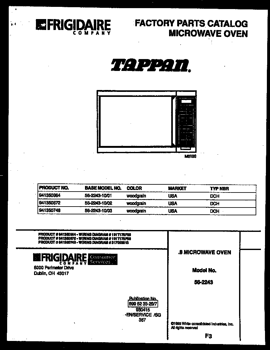 Tappan 56-2243-10-03 front page diagram