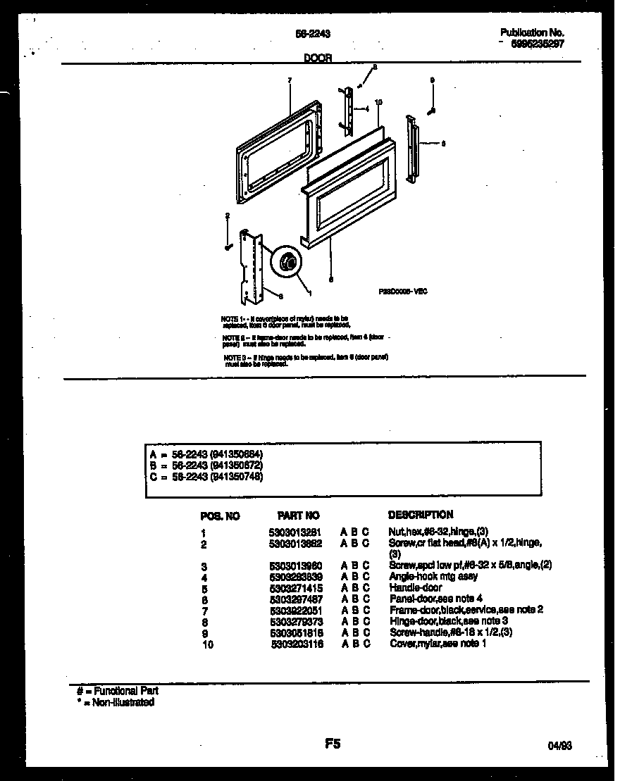 Tappan 56-2243-10-03 door parts diagram