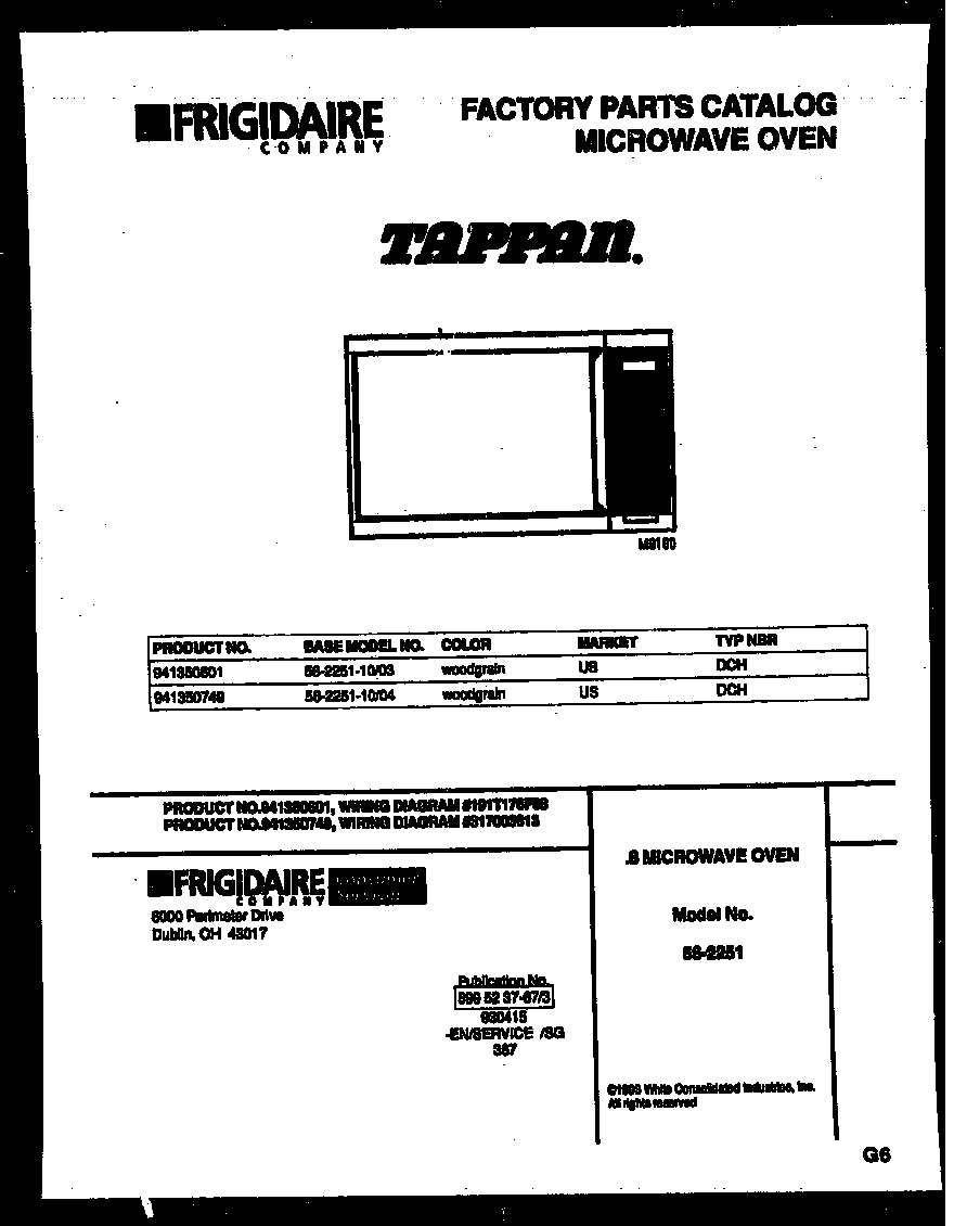 Tappan 56-2251-10-04 front cover diagram