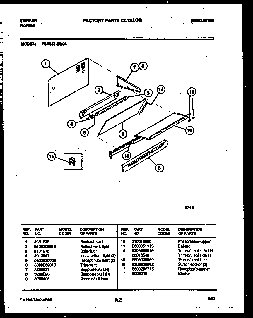 Tappan 72-3651-00-04 splasher control diagram