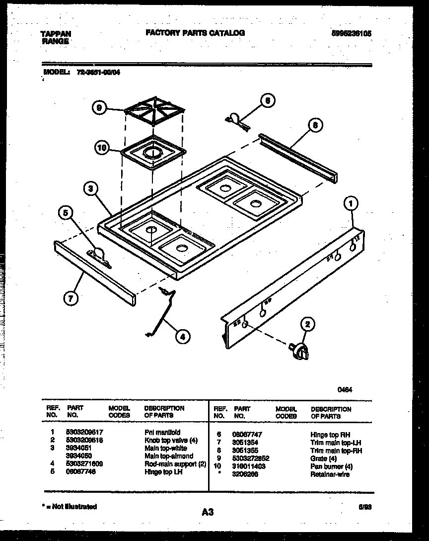 Tappan 72-3651-00-04 cooktop parts diagram