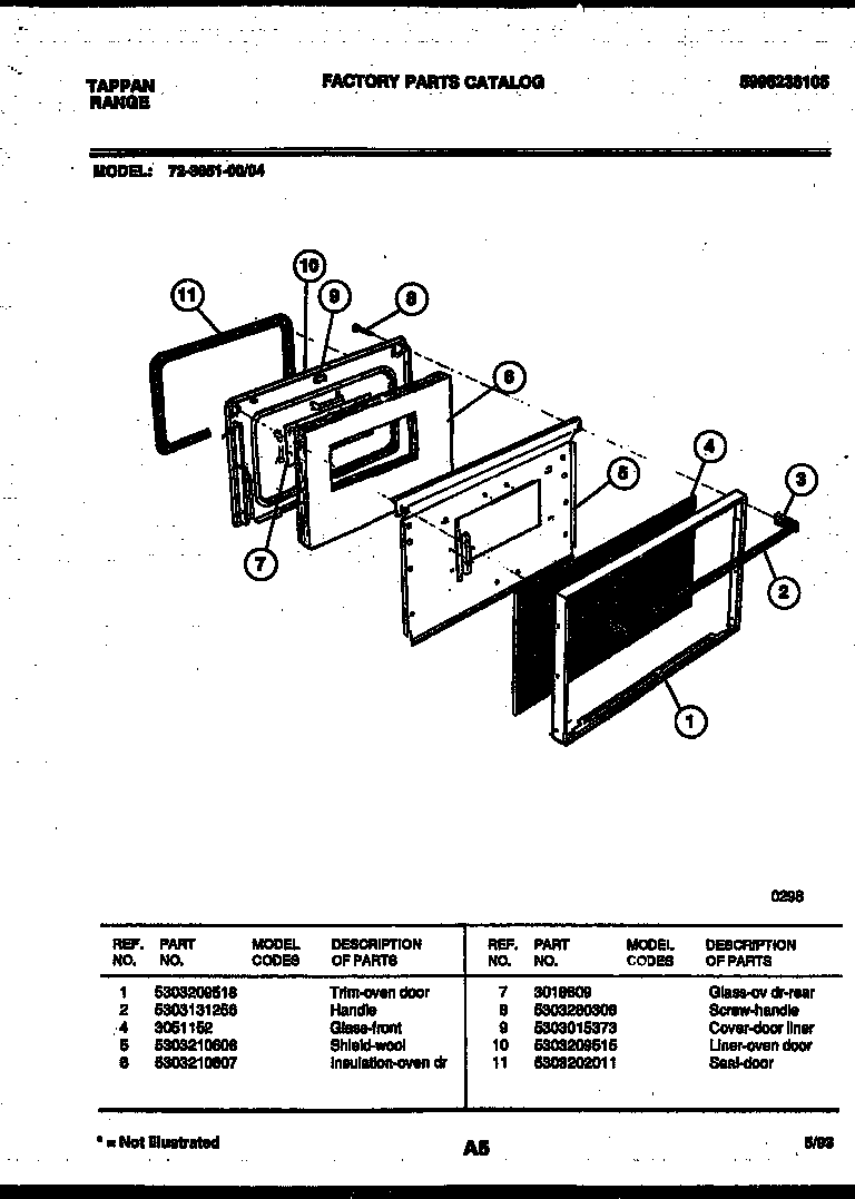 Tappan 72-3651-00-04 lower oven door parts diagram
