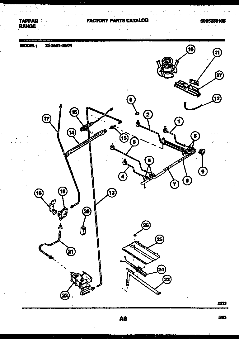 Tappan 72-3651-00-04 burner, manifold and gas control diagram