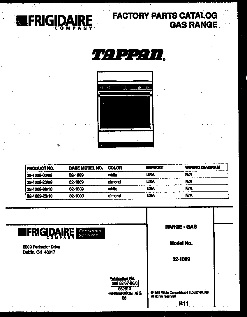 Tappan 32-1009-23-09 cover page diagram