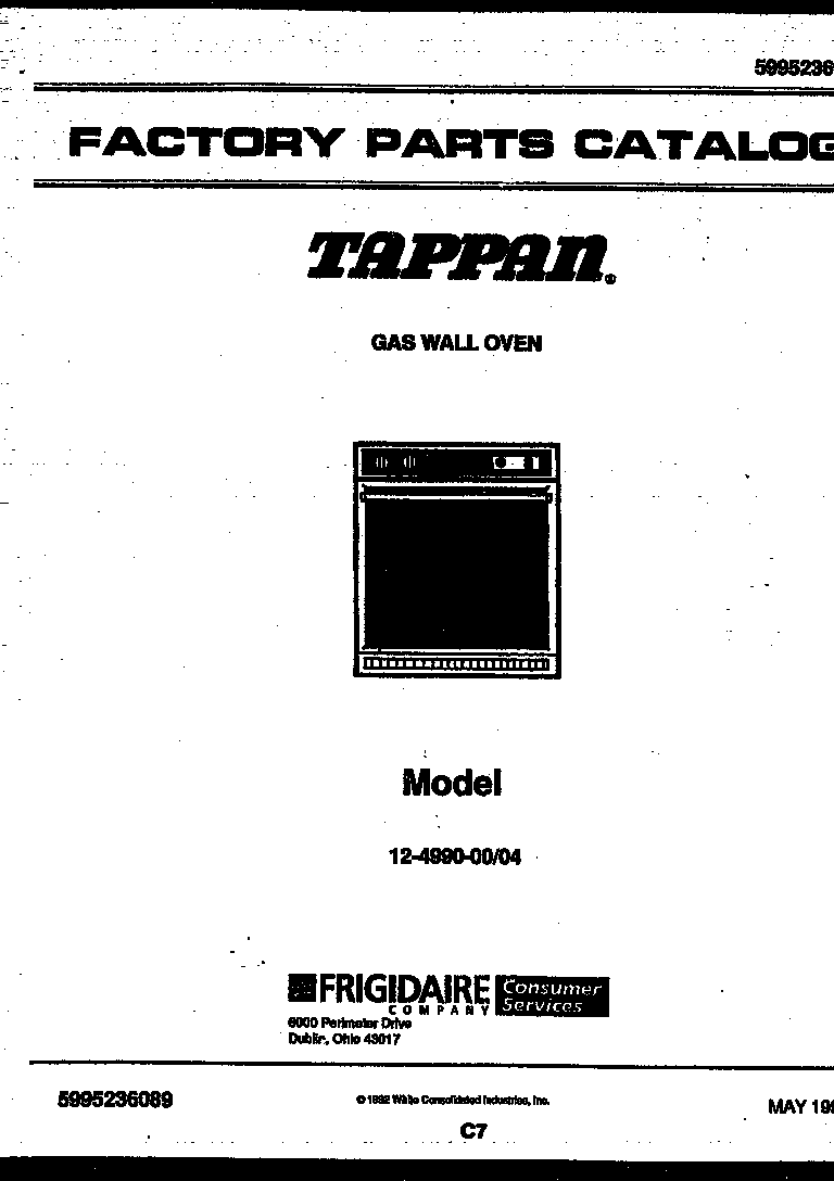 Tappan 12-4990-00-04 cover page diagram