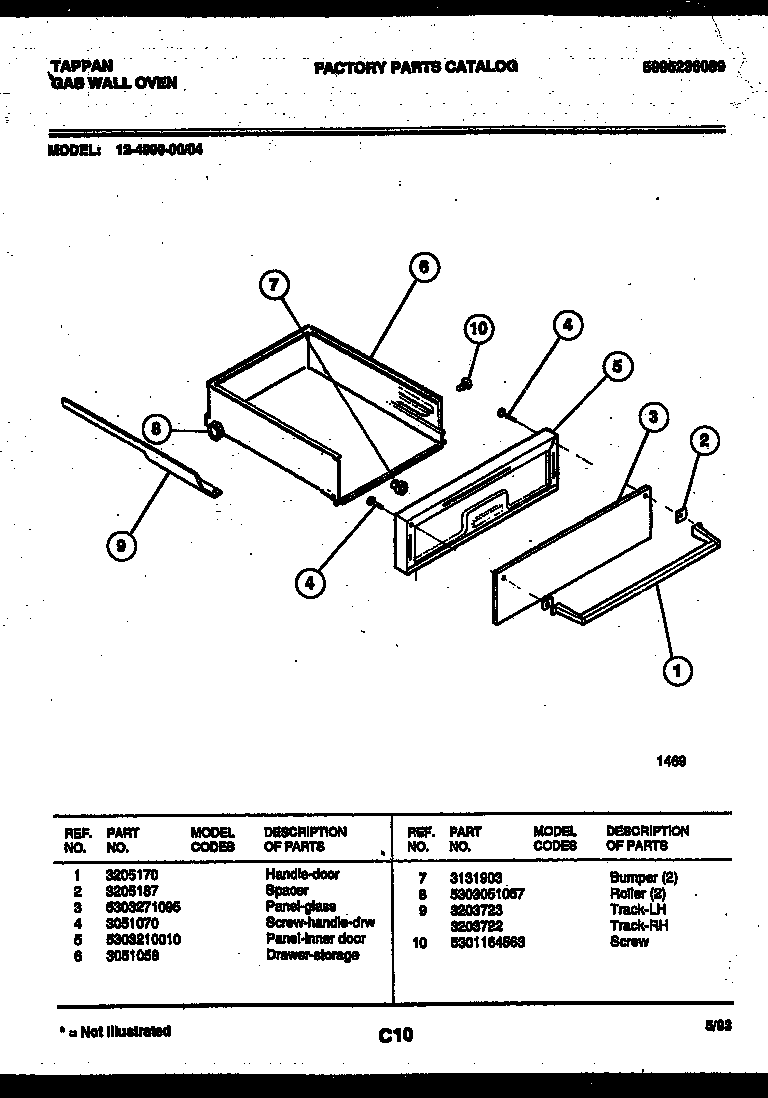 Tappan 12-4990-00-04 drawer parts diagram