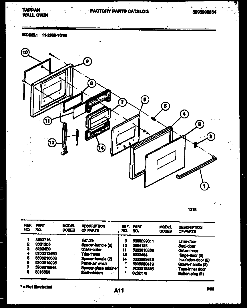 Tappan 11-2969-00-05 door parts diagram