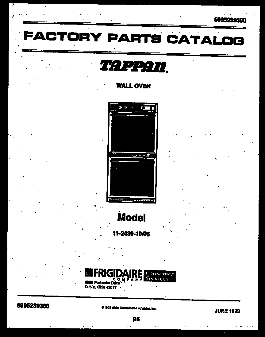 Tappan 11-2439-00-05 cover page- text only diagram