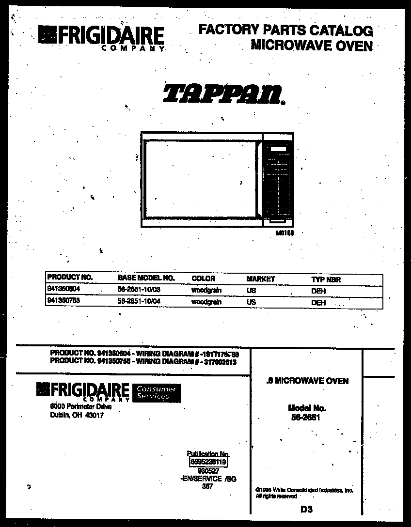 Tappan 56-2651-10-04 front cover diagram