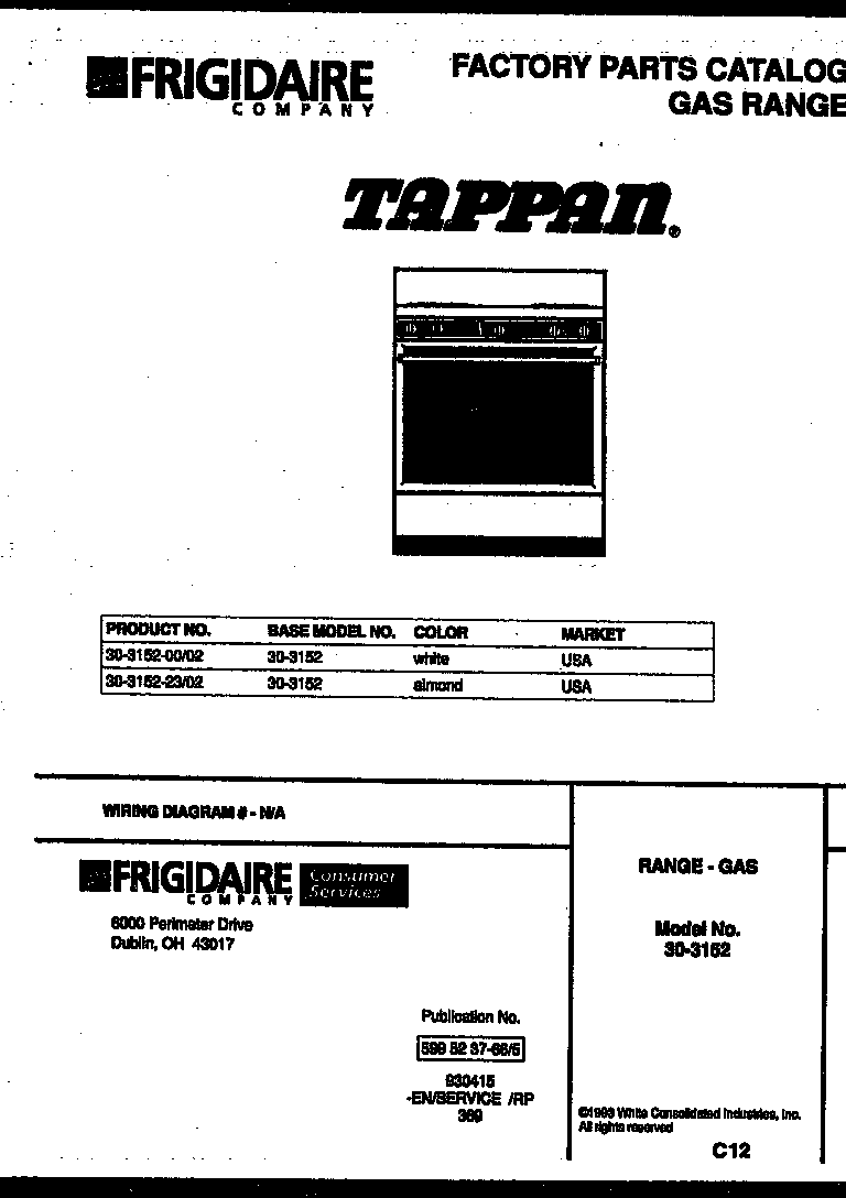 Tappan 30-3152-00-02 cover page diagram