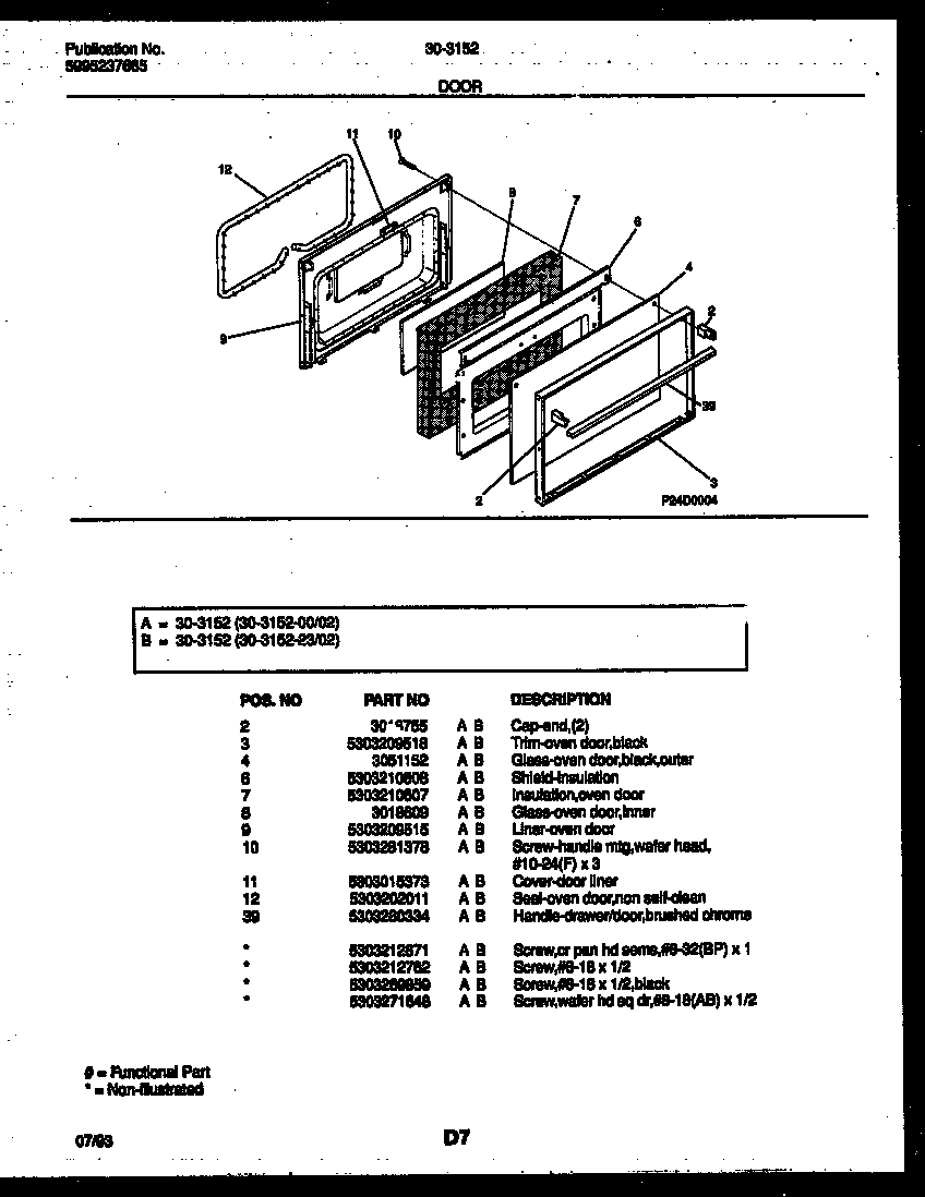 Tappan 30-3152-00-02 door parts diagram