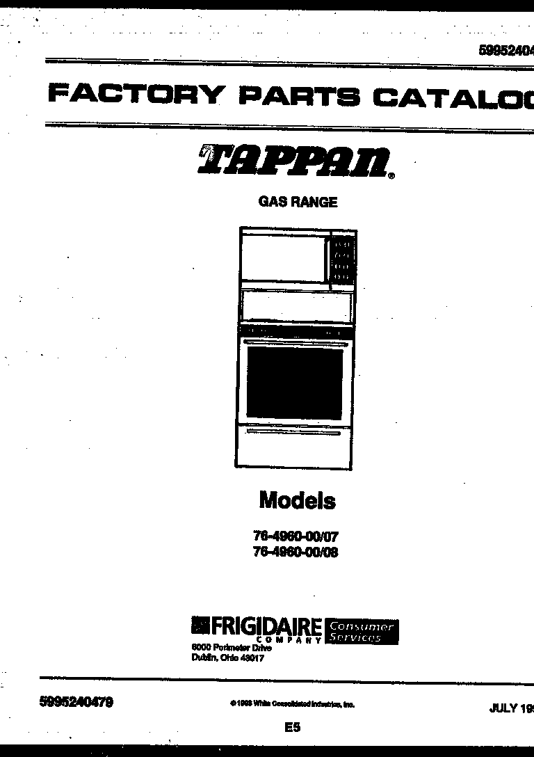 Tappan 76-4960-00-08 cover page diagram
