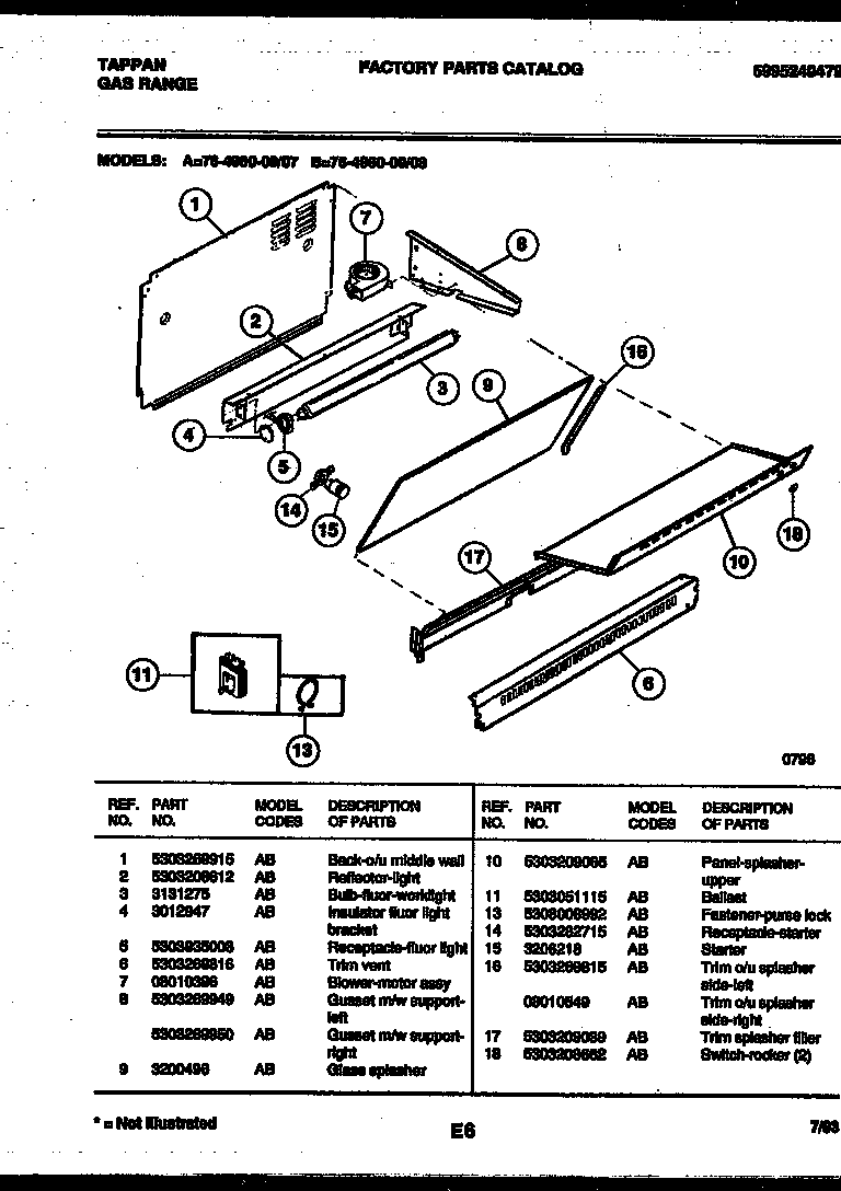 Tappan 76-4960-00-08 splasher control diagram