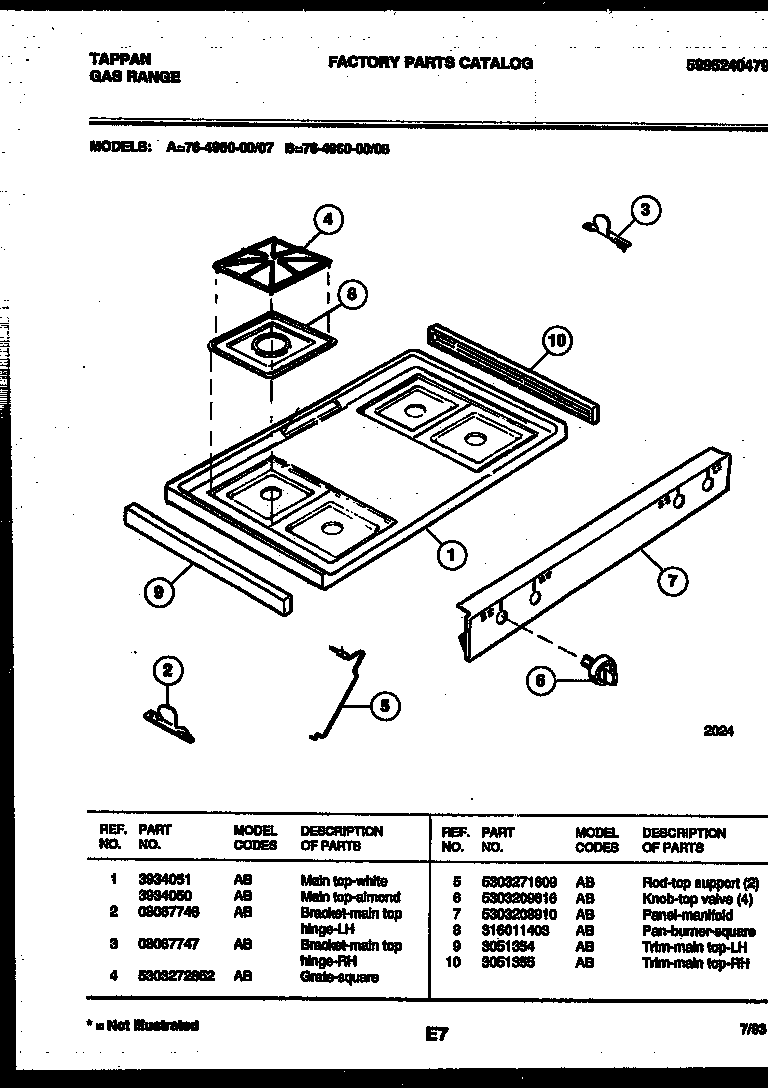 Tappan 76-4960-00-08 cooktop parts diagram
