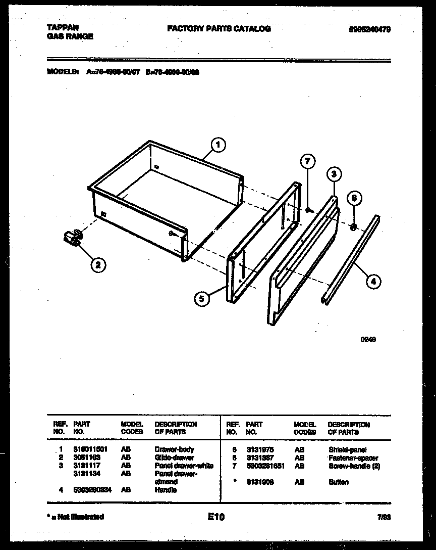 Tappan 76-4960-00-08 drawer parts diagram