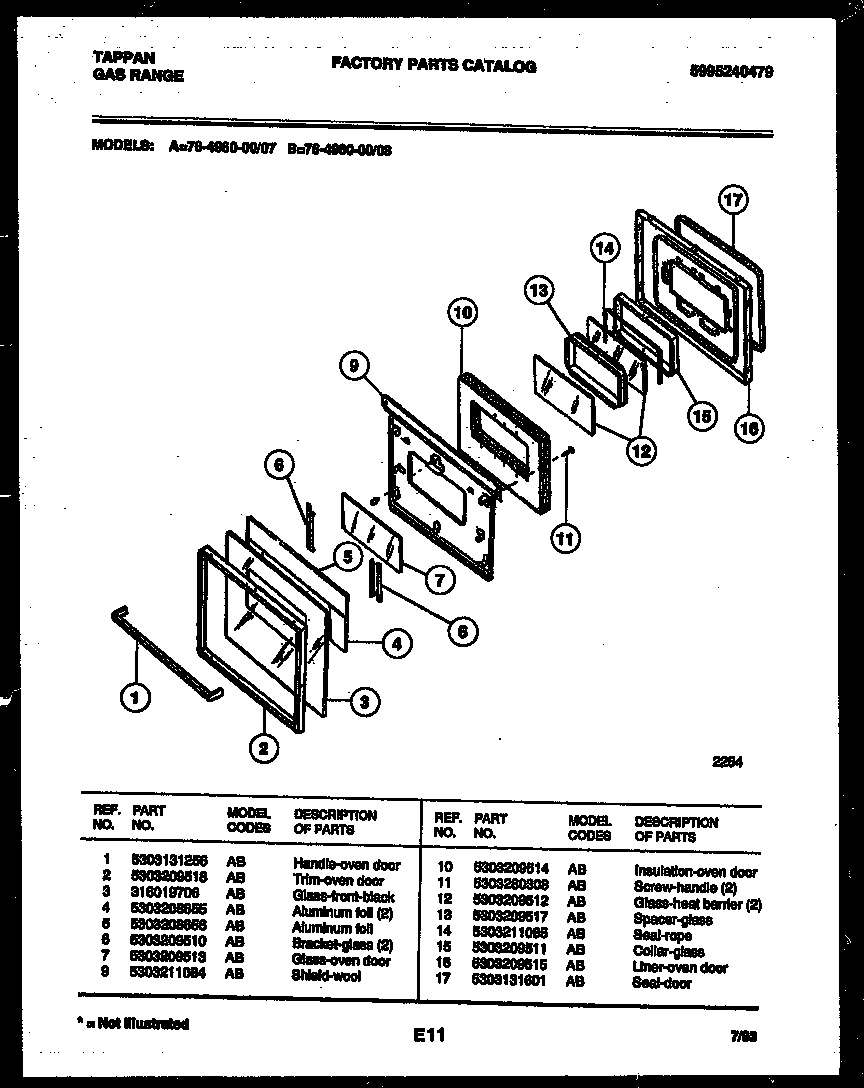 Tappan 76-4960-00-08 lower oven door parts diagram