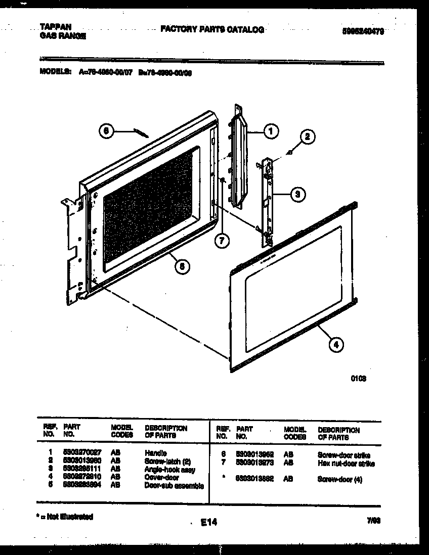 Tappan 76-4960-00-08 upper oven door parts diagram