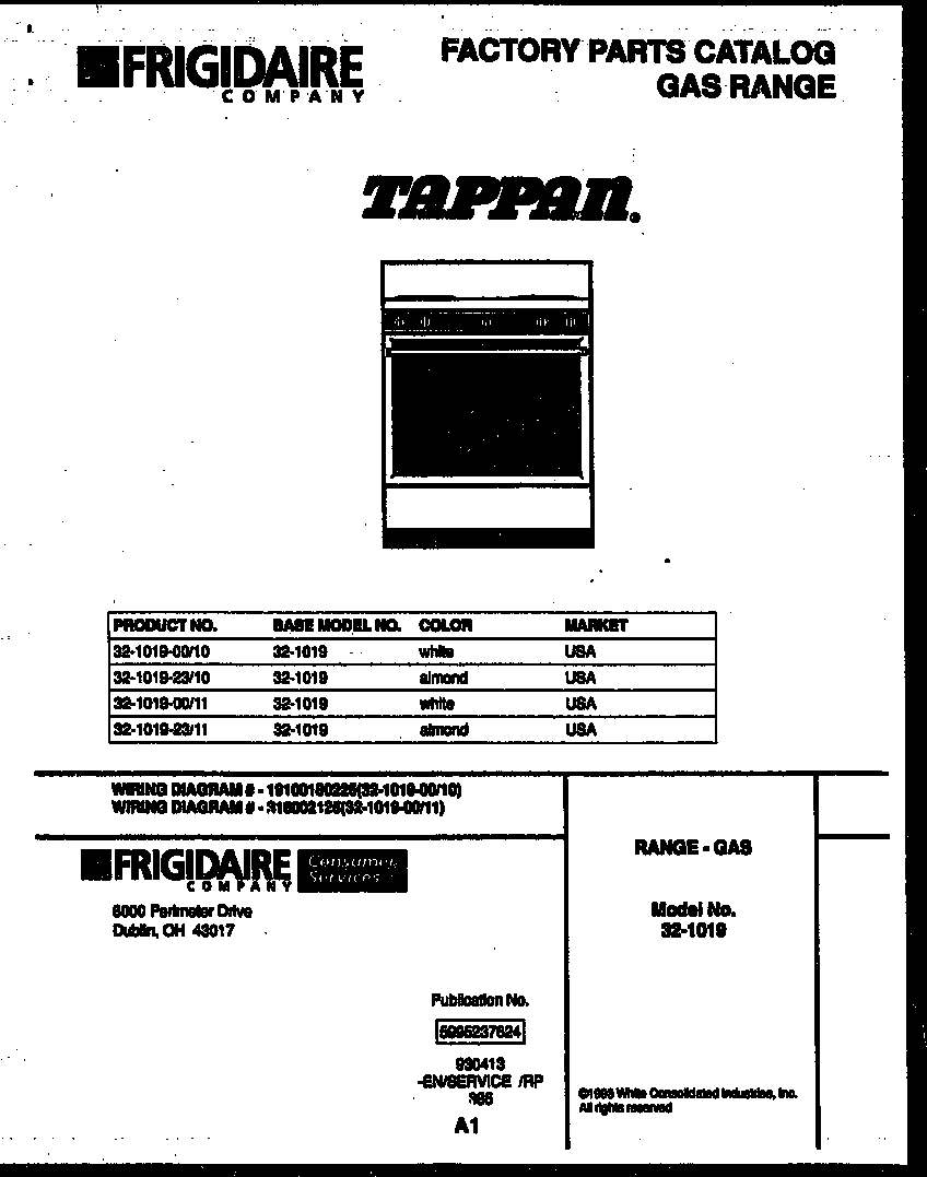 Tappan 32-1019-00-11 cover page diagram