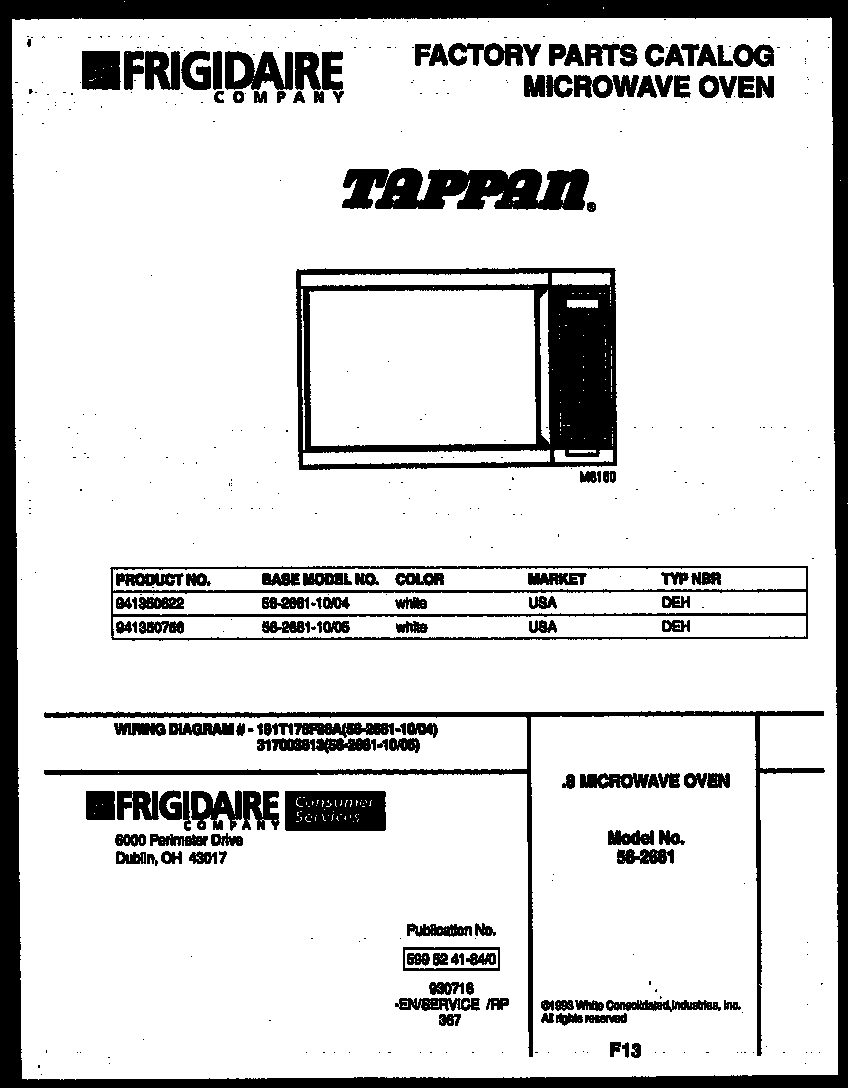 Tappan 56-2661-10-04 front cover diagram