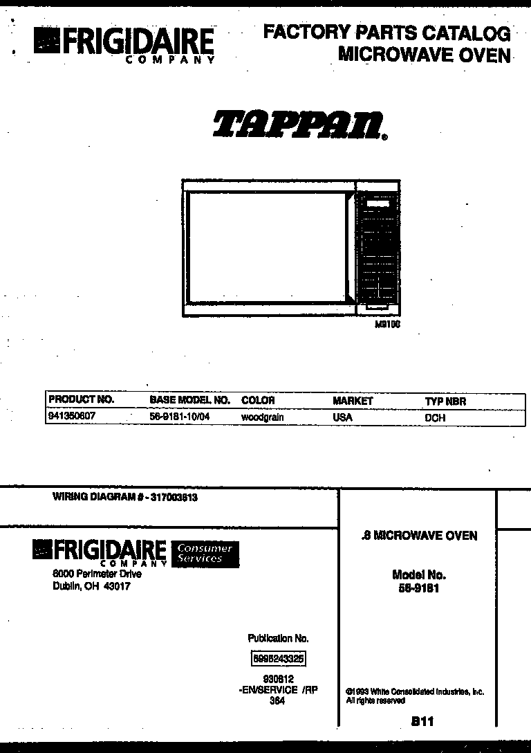 Tappan 56-9181-10-04 front cover diagram