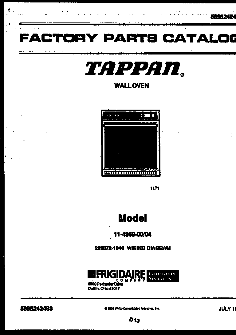 Tappan 11-4989-00-04 cover page- text only diagram