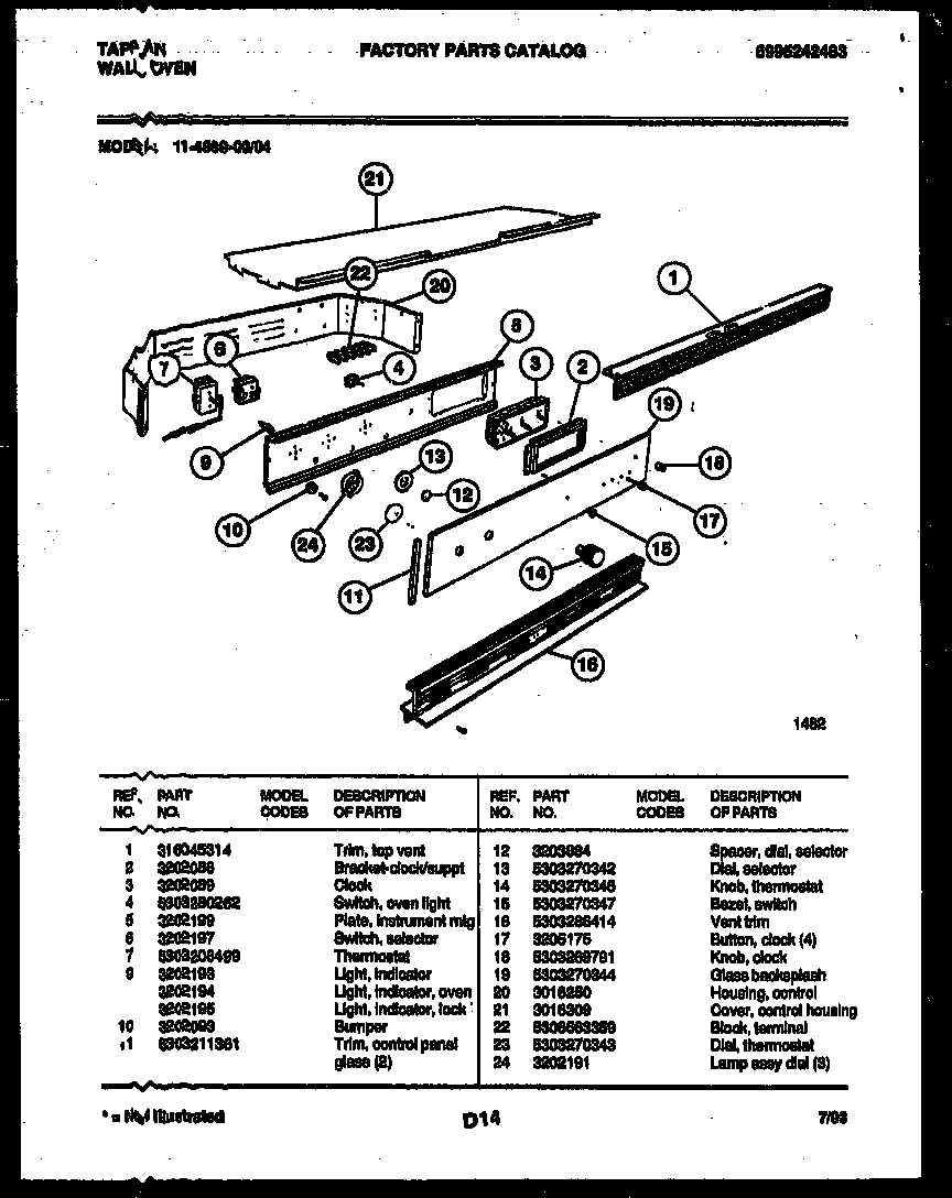 Tappan 11-4989-00-04 control panel diagram