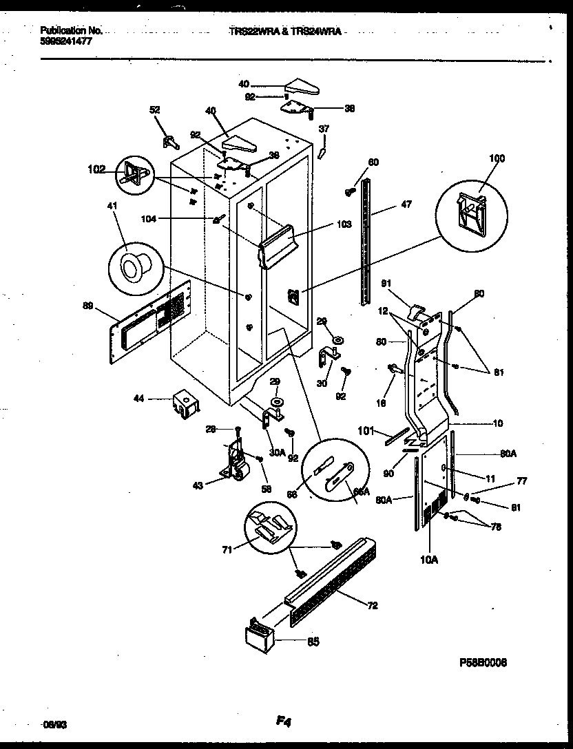 Tappan TRS22WRAD0 cabinet parts diagram