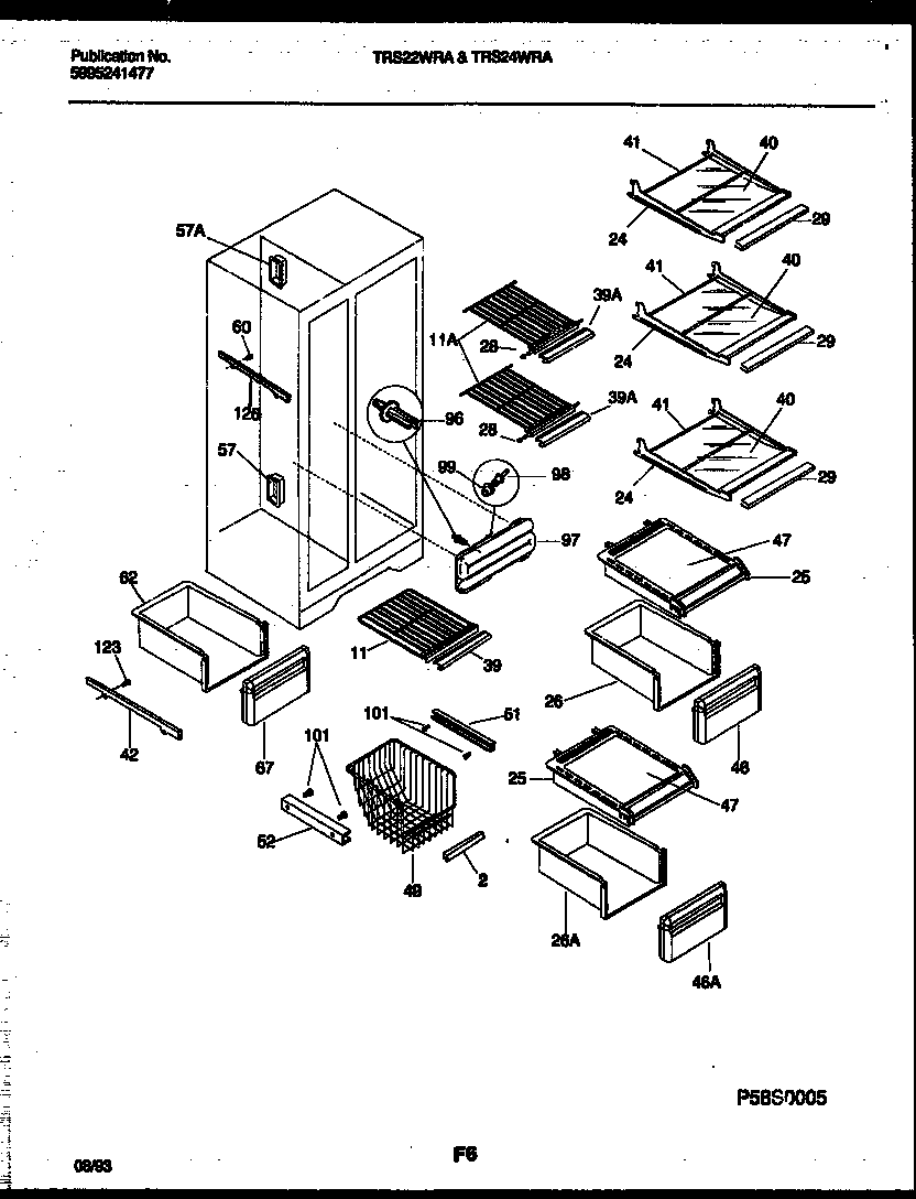 Tappan TRS22WRAD0 shelves and supports diagram