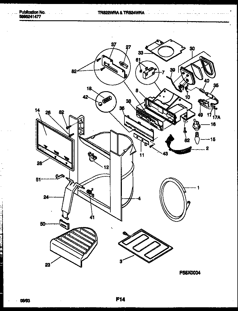 Tappan TRS22WRAD0 ice door, dispenser and water tank diagram
