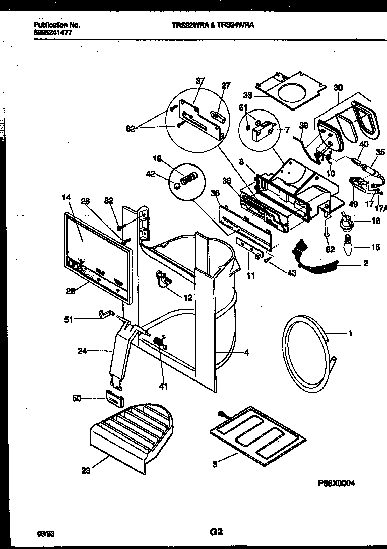 Tappan TRS22WRAD0 ice door, dispenser and water tank diagram
