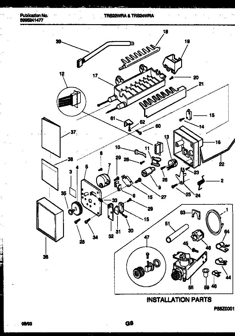 Tappan TRS22WRAD0 ice maker and installation parts diagram