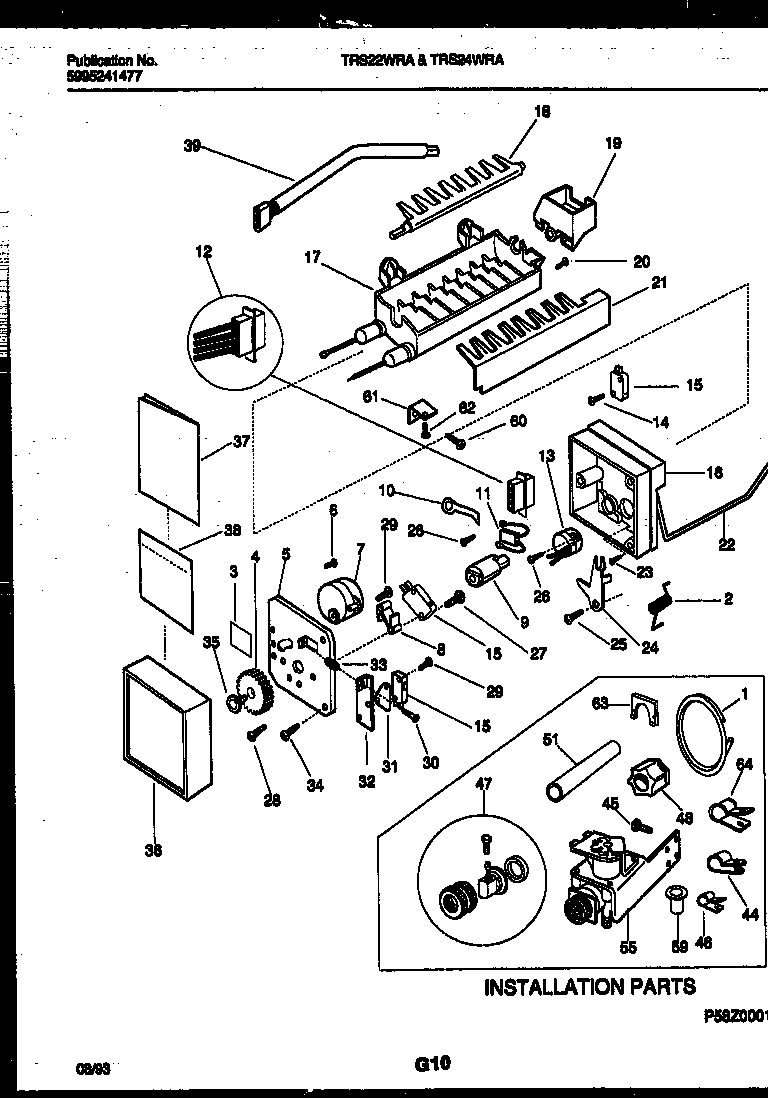 Tappan TRS22WRAD0 ice maker and installation parts diagram