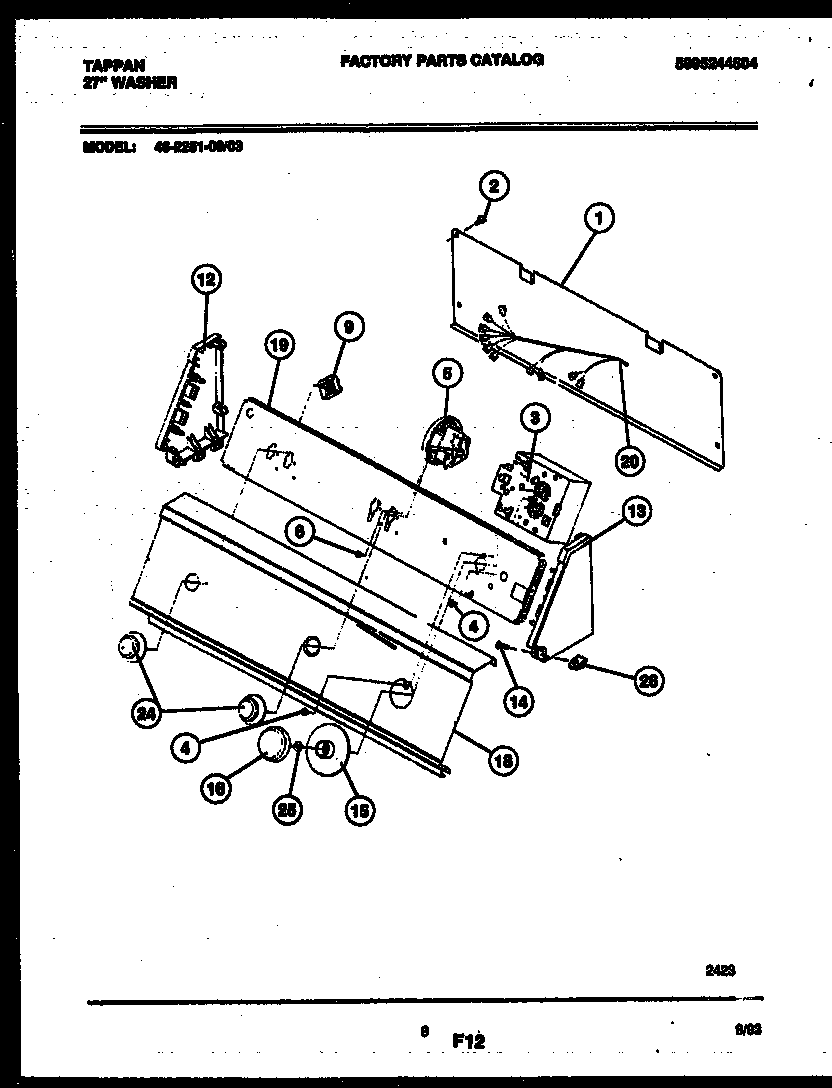 Tappan 46-2251-00-03 console and control parts diagram
