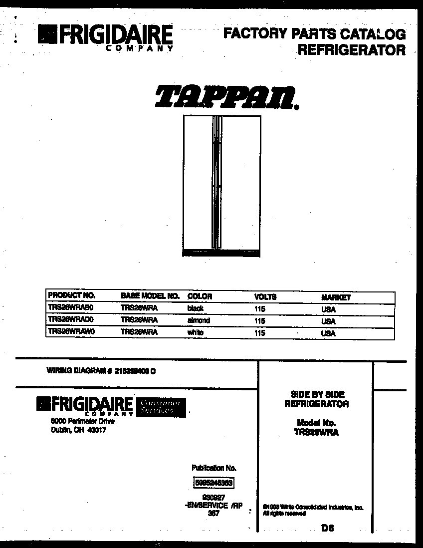 Tappan TRS26WRAD0 front cover diagram