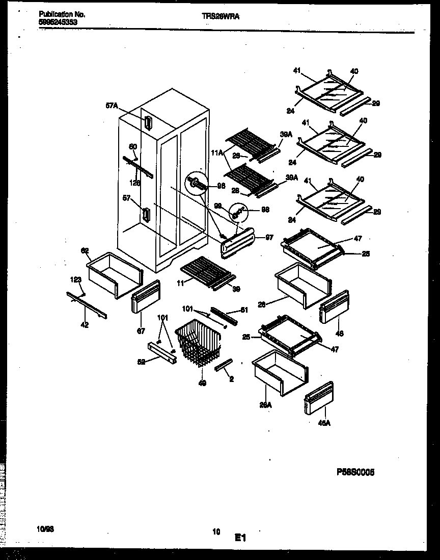 Tappan TRS26WRAD0 shelves and supports diagram