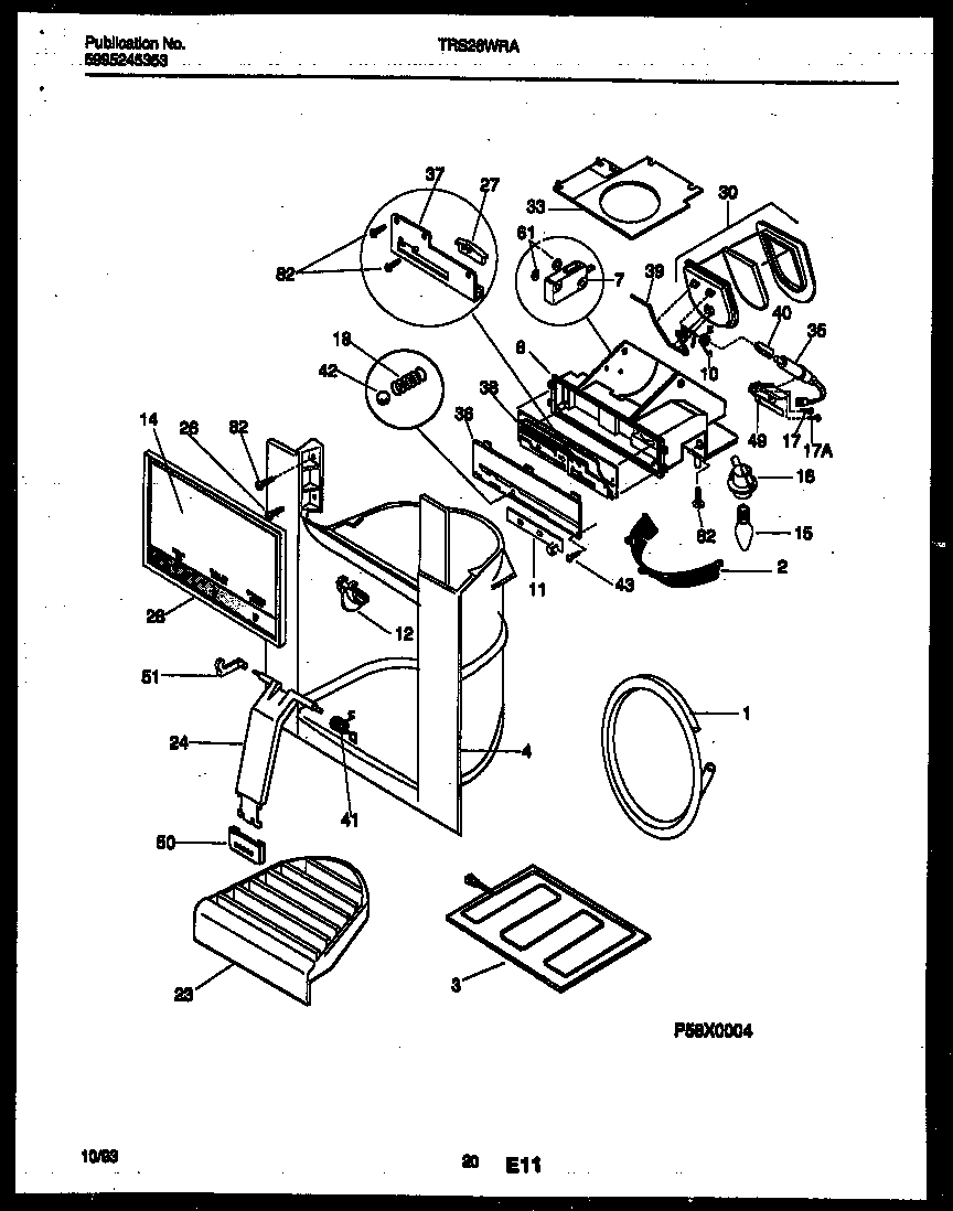 Tappan TRS26WRAD0 ice door, dispenser and water tank diagram