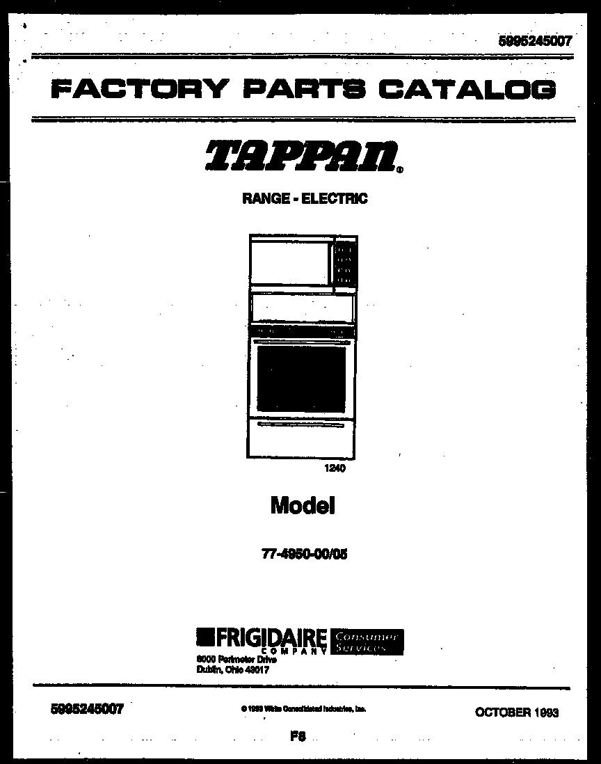 Tappan 77-4950-23-05 cover page diagram