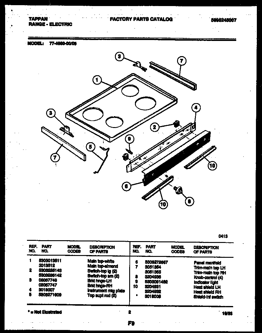 Tappan 77-4950-23-05 cooktop parts diagram