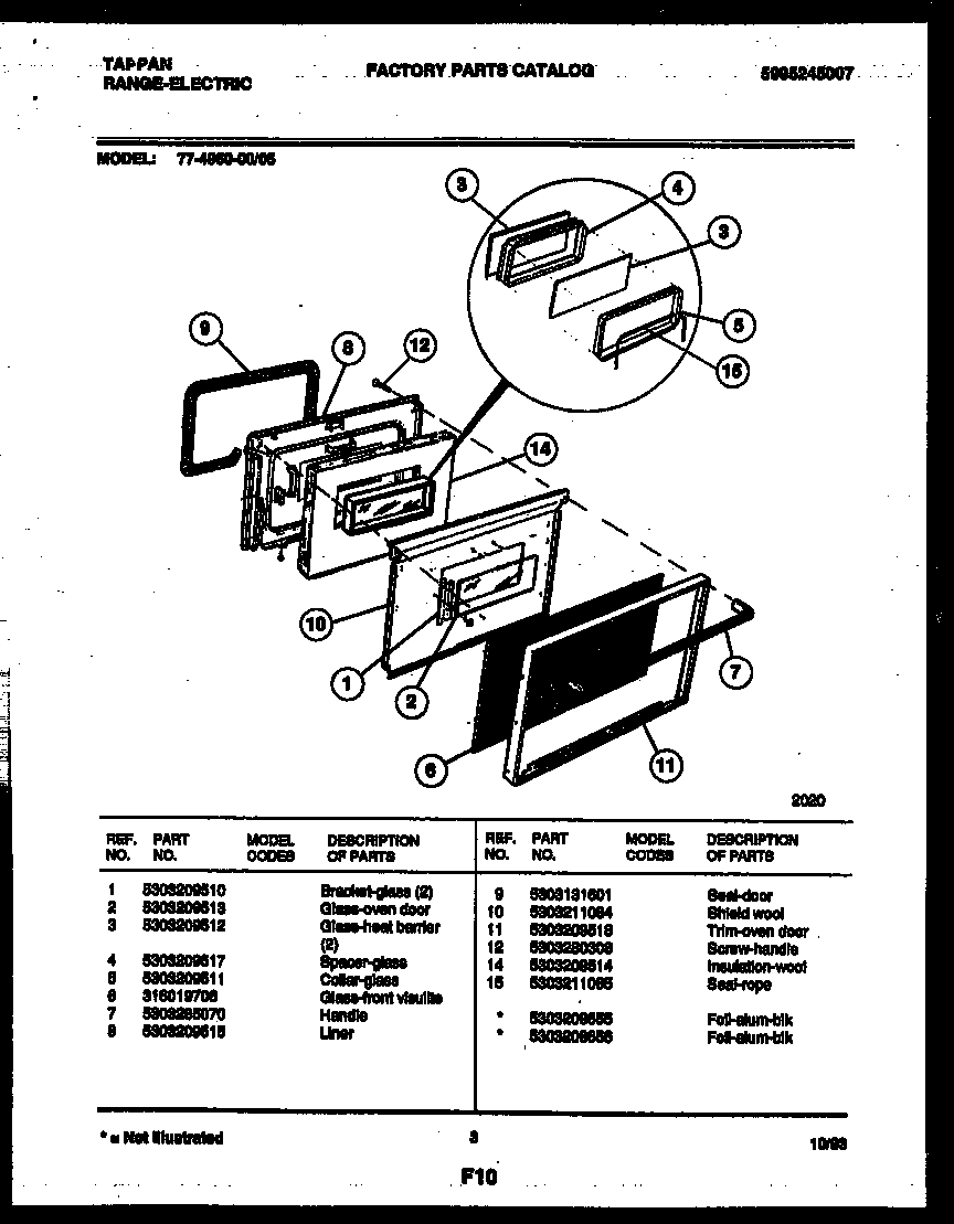 Tappan 77-4950-23-05 lower oven door parts diagram
