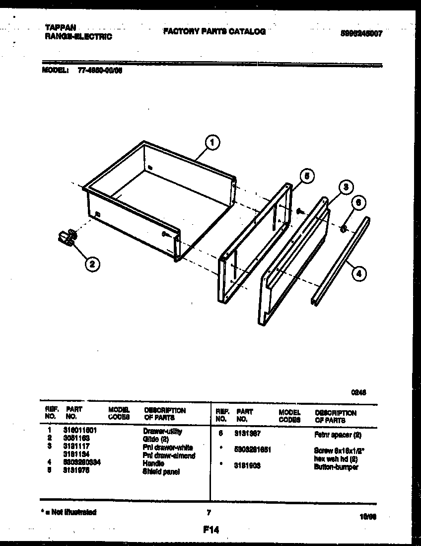 Tappan 77-4950-23-05 drawer parts diagram