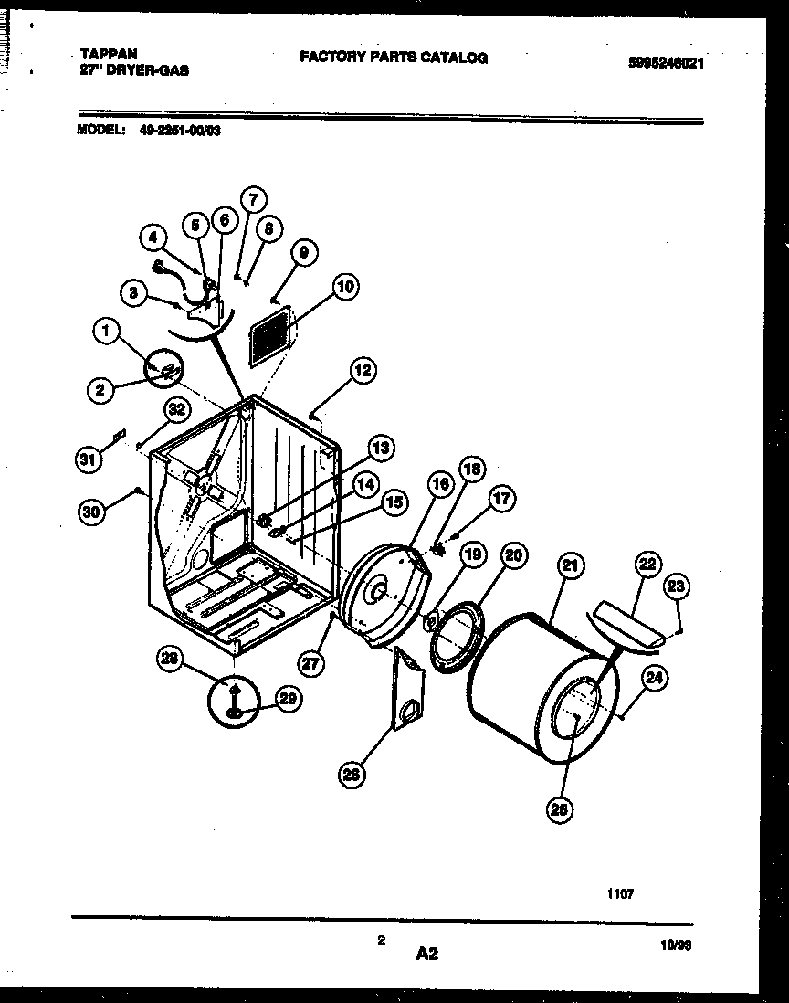 Tappan 49-2251-00-03 cabinet and component parts diagram