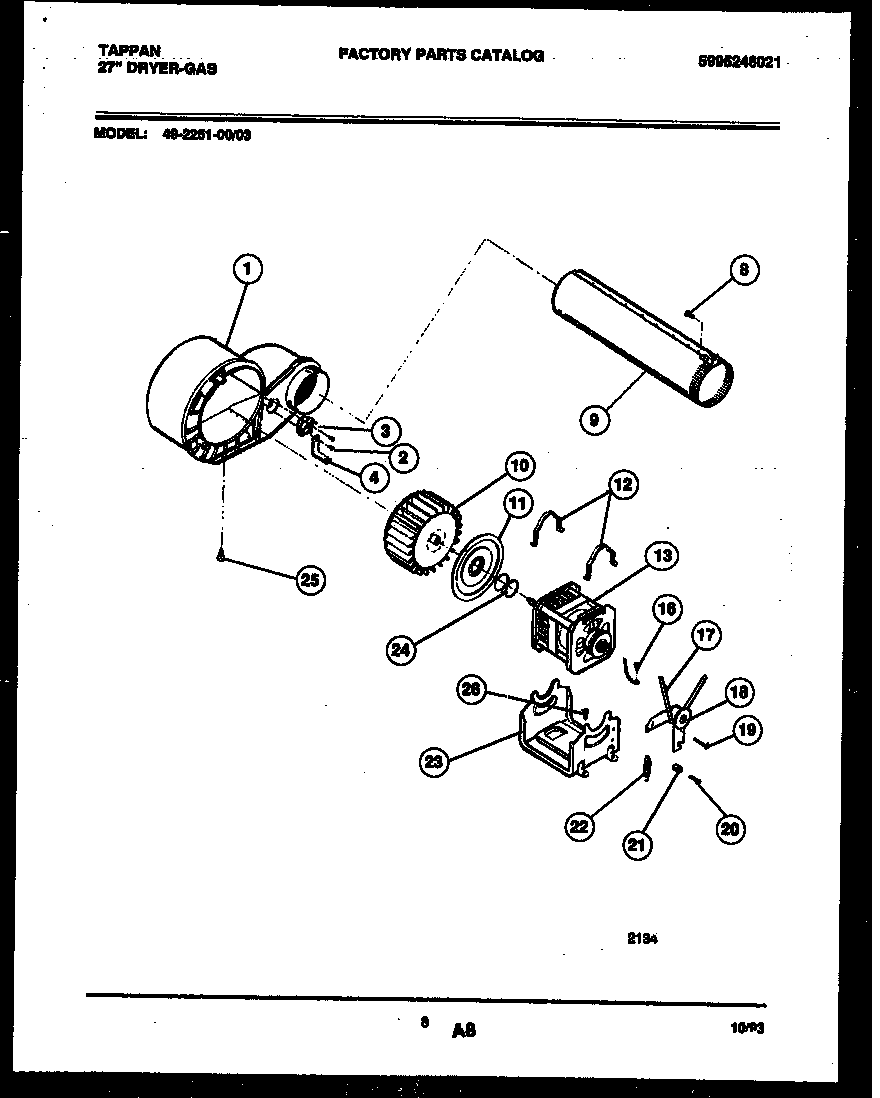Tappan 49-2251-00-03 blower and drive parts diagram
