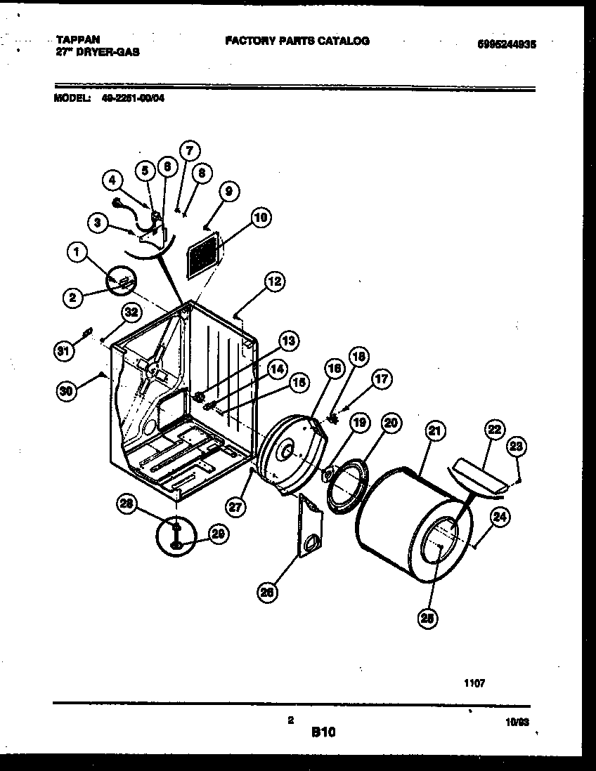 Tappan 49-2251-00-04 cabinet and component parts diagram