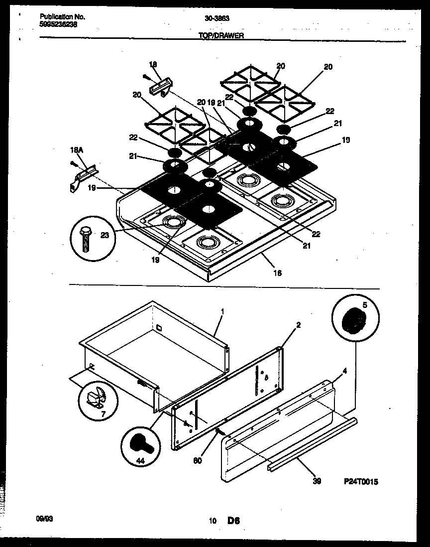 Tappan 30-3863-23-01 cooktop and drawer parts diagram