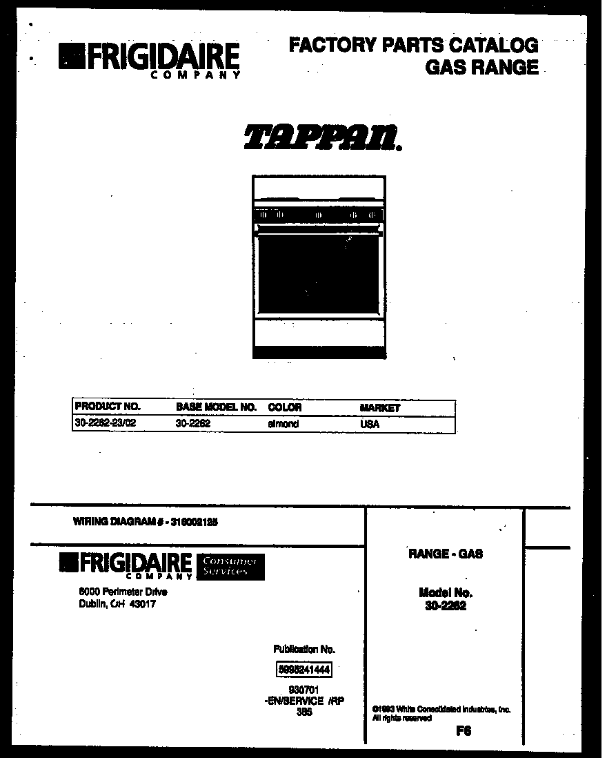 Tappan 30-2262-23-02 cover page diagram